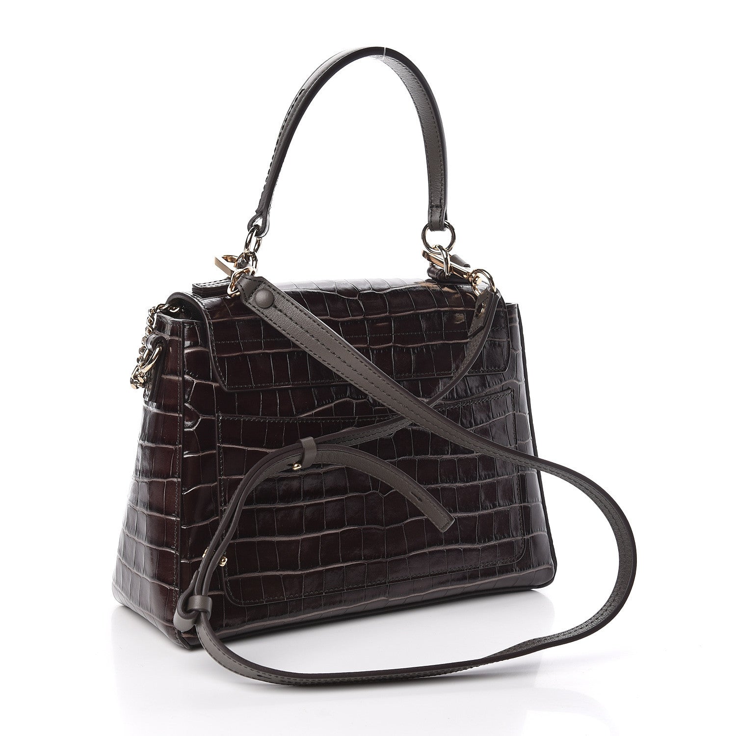 Chloe Calfskin Crocodile Embossed Small Faye Day Shoulder Bag Profound Brown 3 of 9