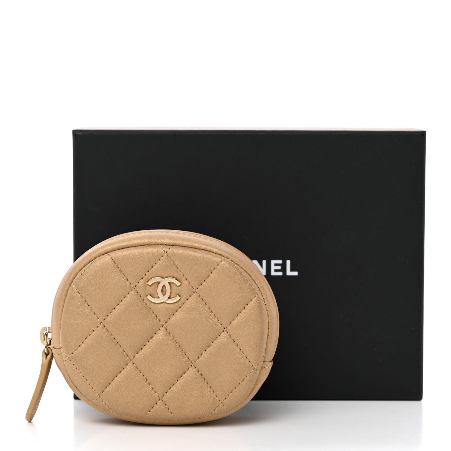 Metallic Lambskin Quilted Zip Around Classic Coin Purse Gold