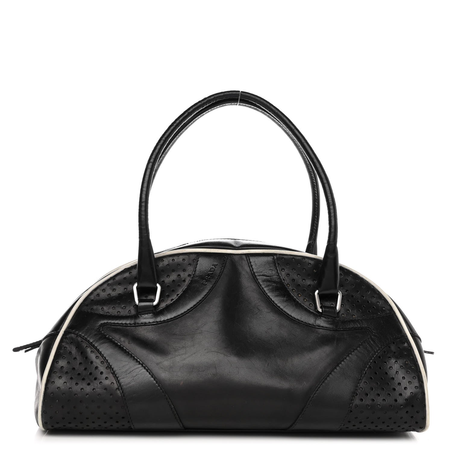 Prada Vitello Drive Perforated Bowling Bag Black 1 of 12