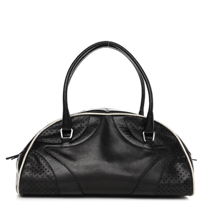 Prada Vitello Drive Perforated Bowling Bag Black 1 of 12
