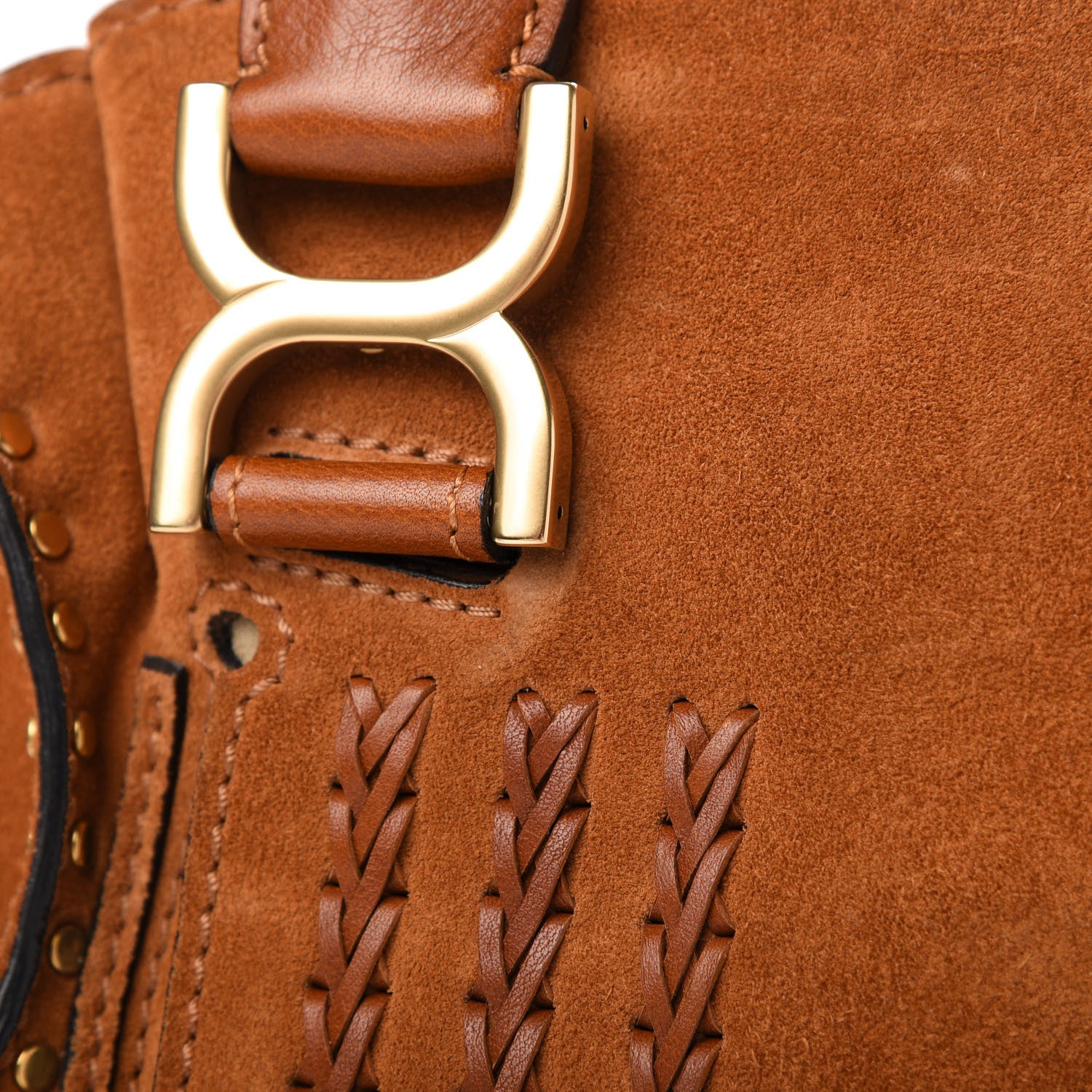 Chloe Suede Calfskin Braided Medium Marcie Satchel Caramel 12 of 13