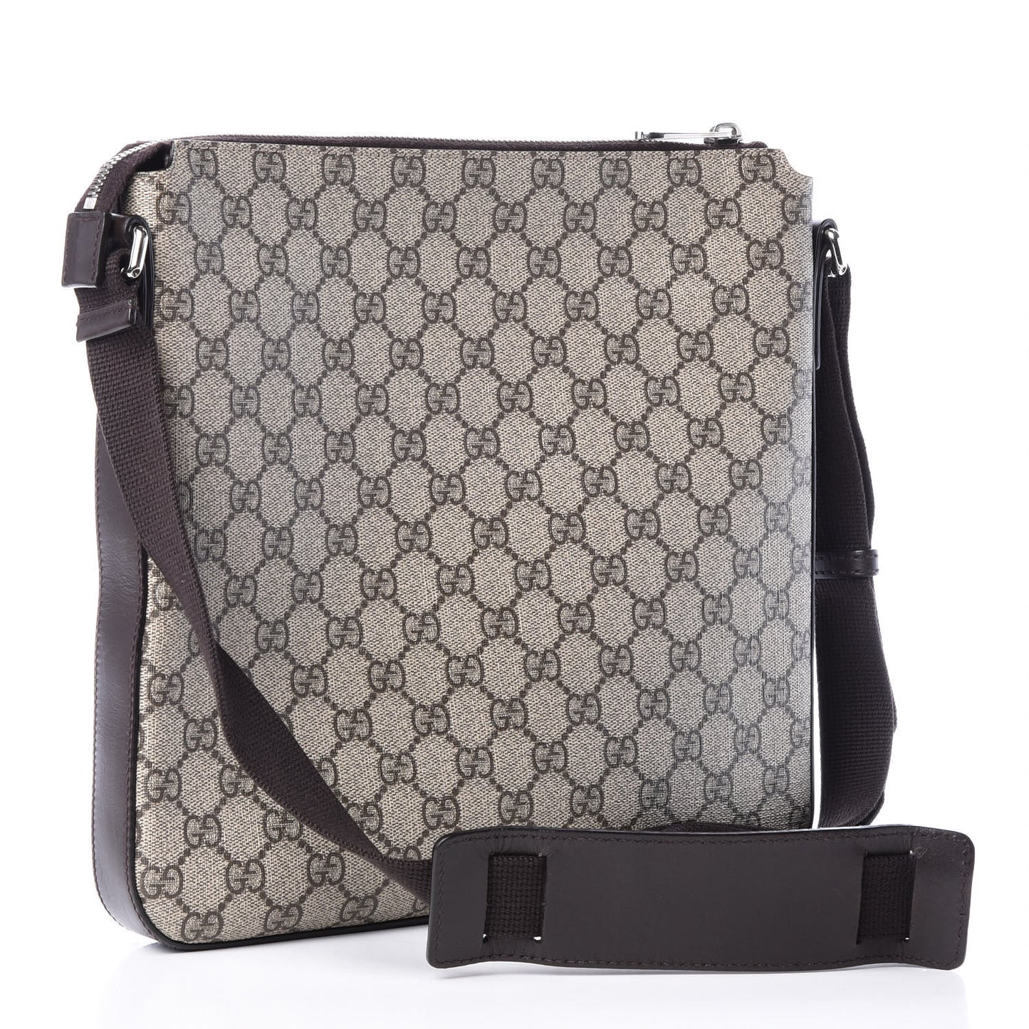 GG Supreme Monogram Medium Flat Messenger Bag Beige Brown