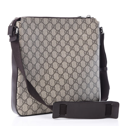 Gucci GG Supreme Monogram Medium Flat Messenger Bag Beige Brown 2 of 12