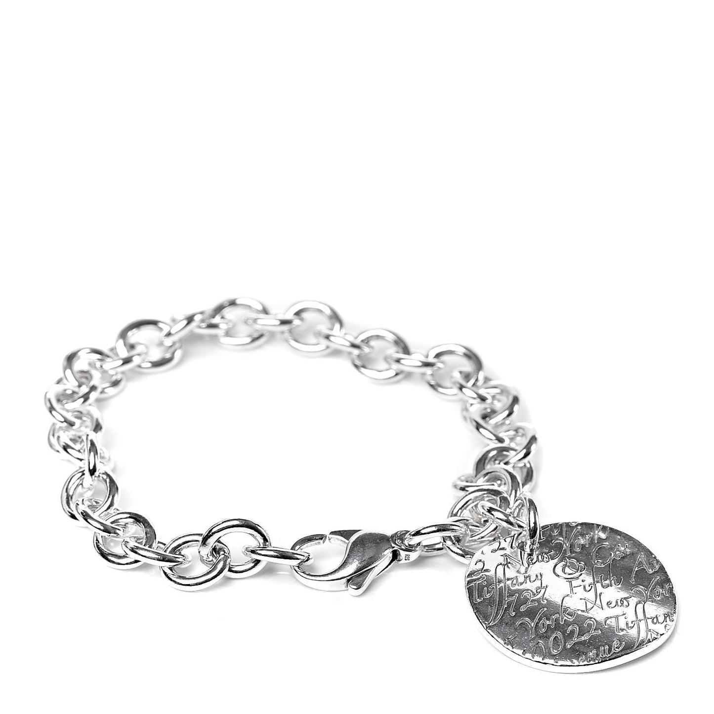 Sterling Silver Notes Round Tag Charm Bracelet