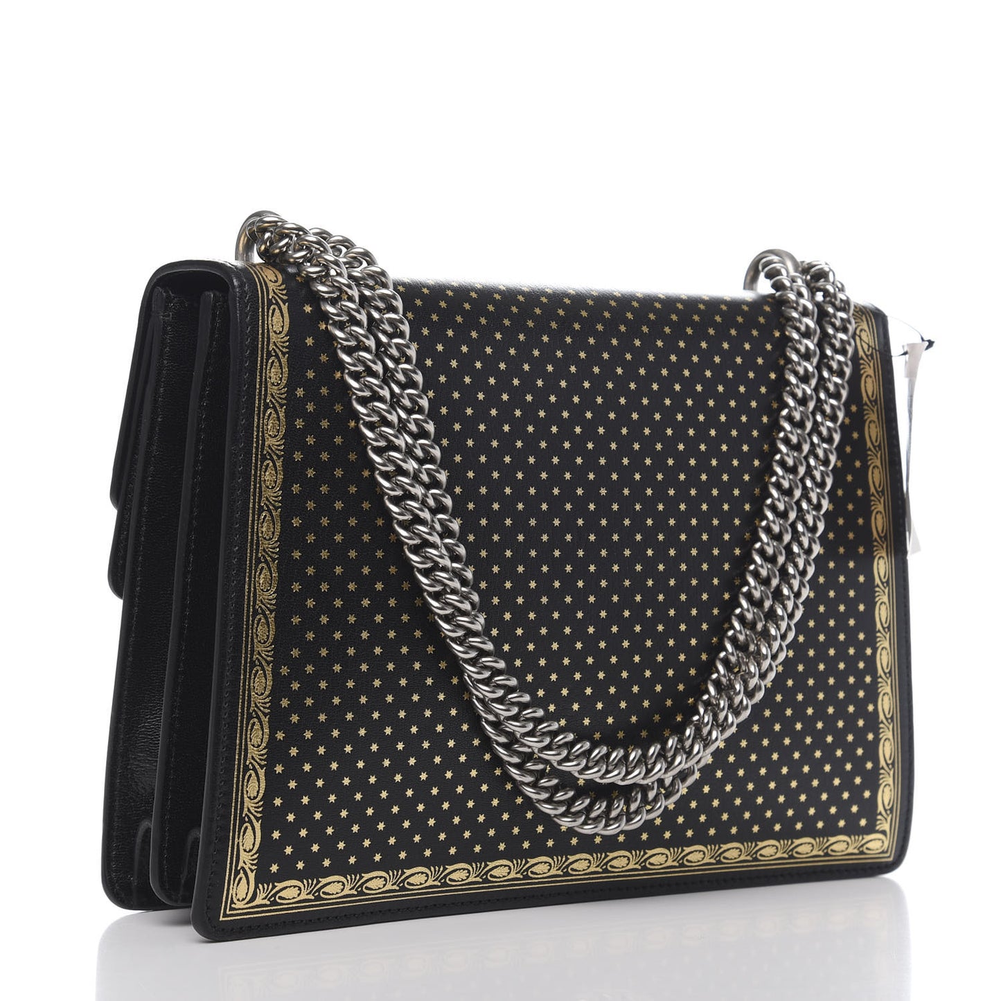 X SEGA Calfskin GUCCY Stars Medium Dionysus Shoulder Bag Black Gold