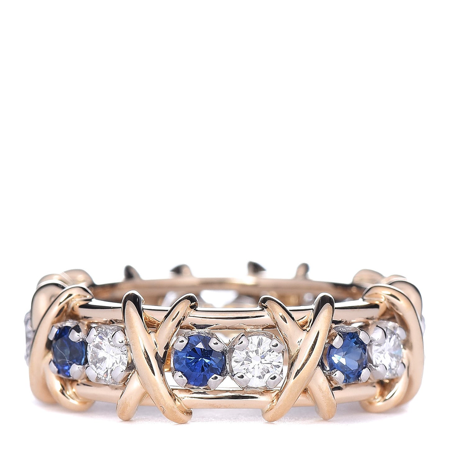 18K Yellow Gold Platinum Blue Sapphire Diamond Schlumberger Sixteen Stone Ring 52 6