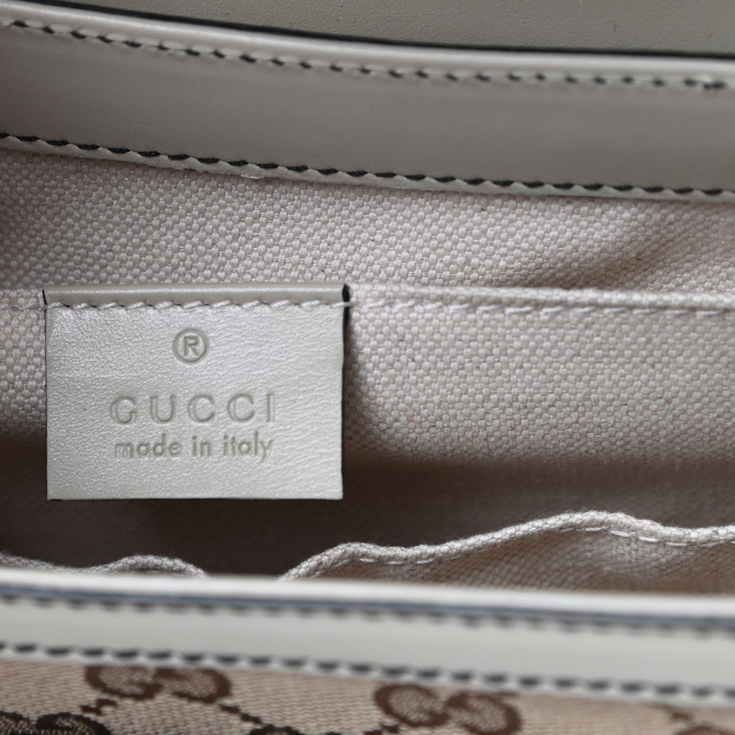 Gucci Monogram Margaux Calfskin Medium Emily Chain Shoulder Bag Beige Ebony Mystic White 6 of 13