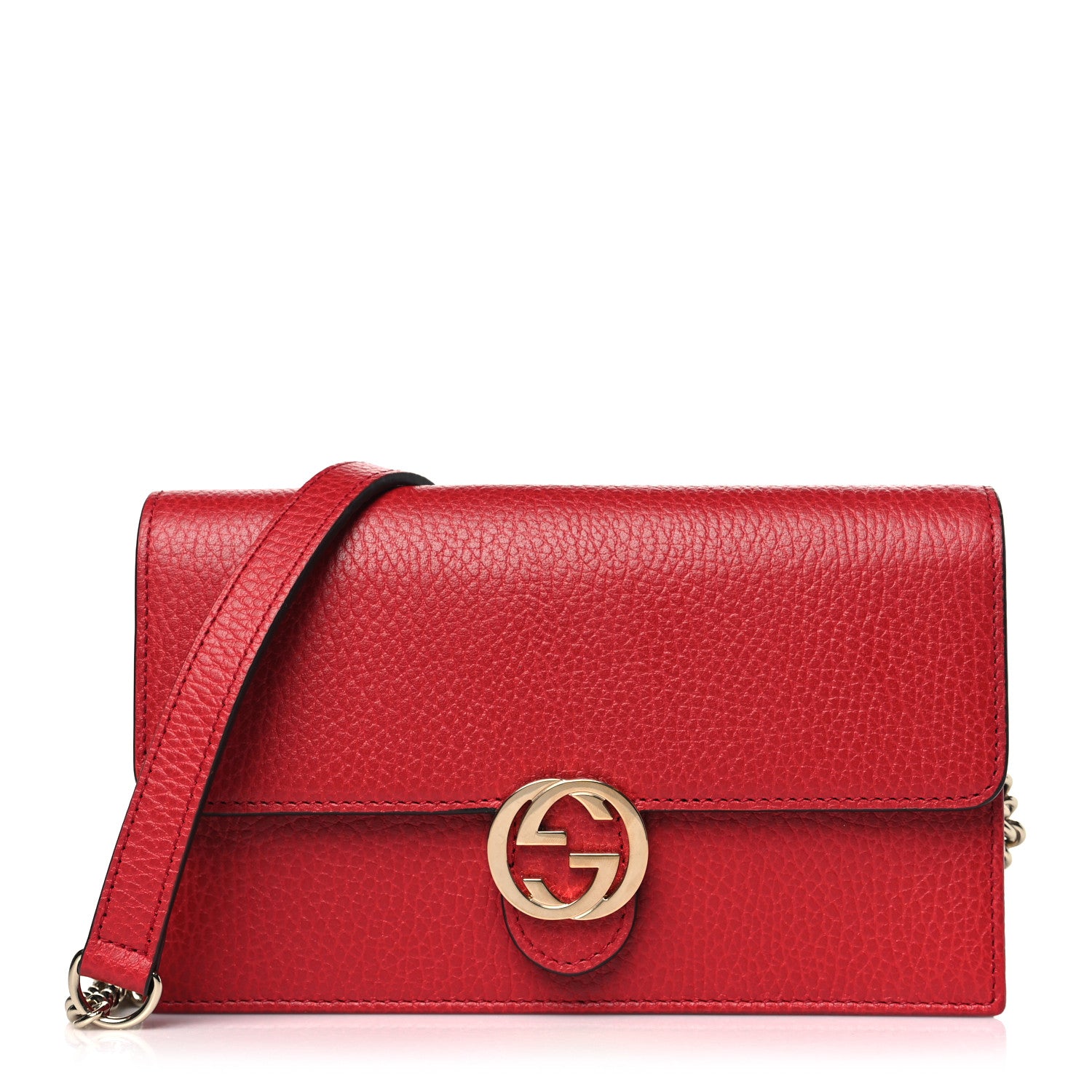 Gucci Dollar Calfskin Interlocking G Chain Wallet Red 1 of 9