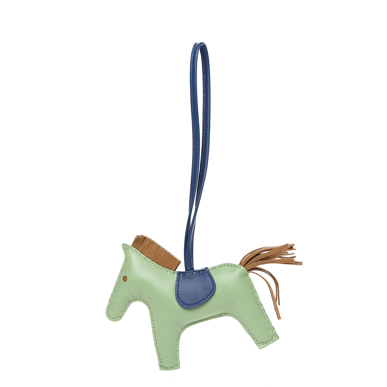 Hermes Milo Lambskin Grigri Rodeo Horse Bag Charm MM Vert Criquet Sesame Bleu de Malte 1 of 4