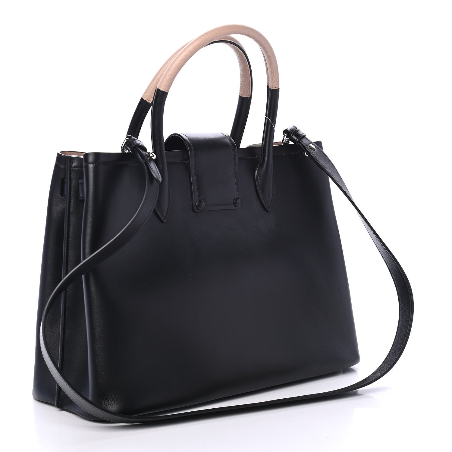 Prada City Calf Saffiano Bi-Color Top Handle Tote Black Cammeo 2 of 4