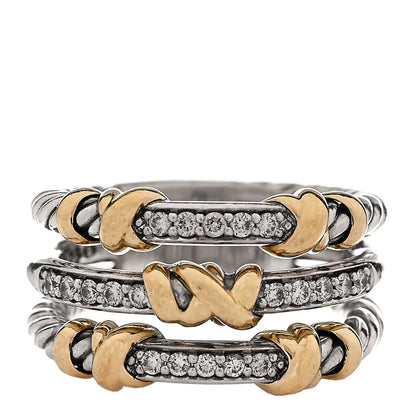 David Yurman Sterling Silver 18K Yellow Gold Diamond Petite Helena Wrap Three Row Ring 49 5 1 of 4
