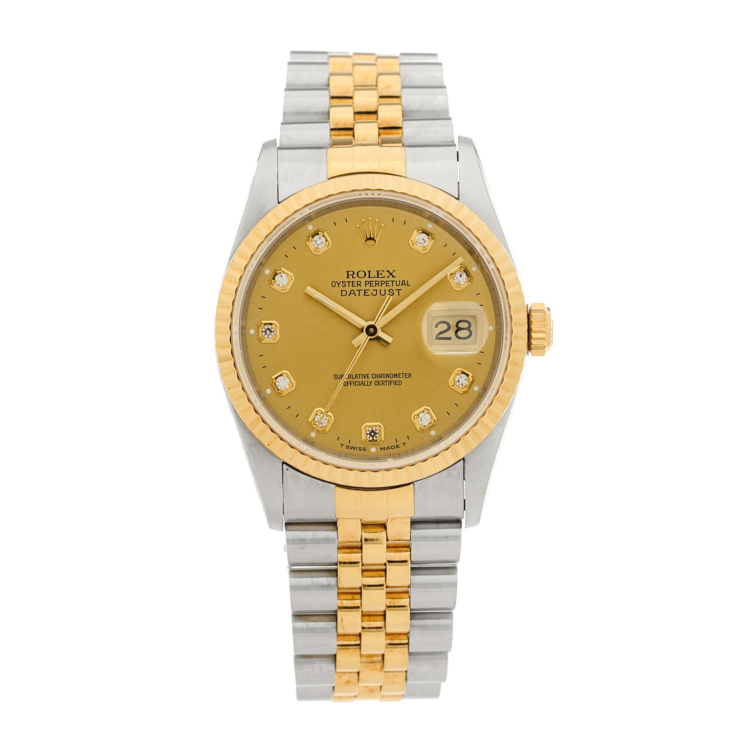 Stainless Steel 18K Yellow Gold Diamond 36mm Oyster Perpetual Datejust Watch Champagne 16233