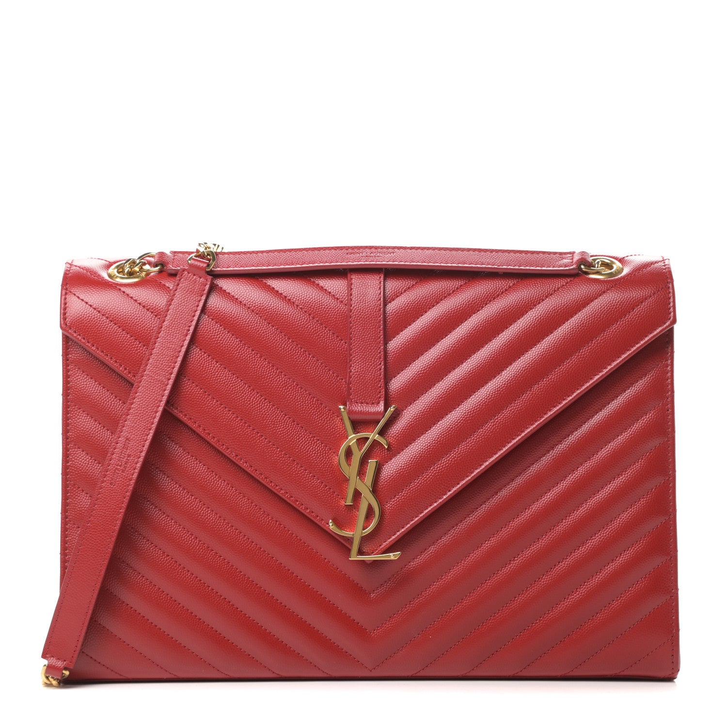 Saint Laurent Grain De Poudre Matelasse Chevron Large Monogram Satchel Lipstick Red 1 of 13
