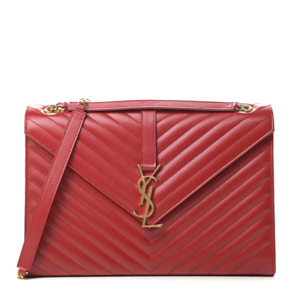 Saint Laurent Grain De Poudre Matelasse Chevron Large Monogram Satchel Lipstick Red 1 of 13