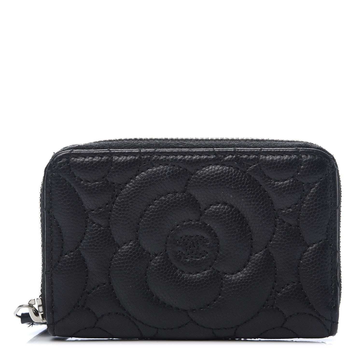 Chanel Caviar Camellia Embossed Zip Coin Purse Black 1 of 8