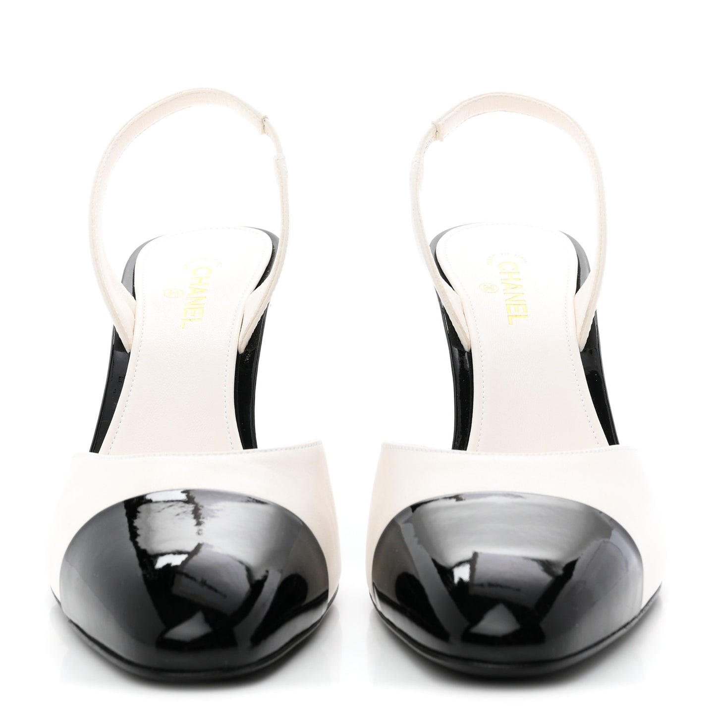 Lambskin Patent Calfskin Cap Toe CC Apple Slingback Pumps 40 White Black