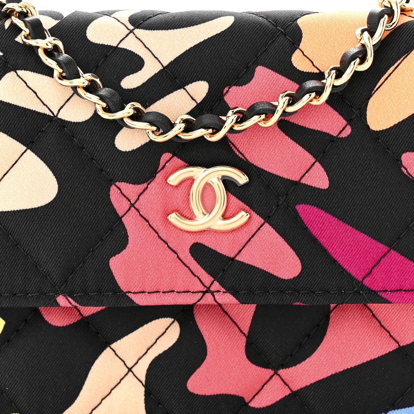 Canvas Printed CC Mini Clutch With Chain Multicolor