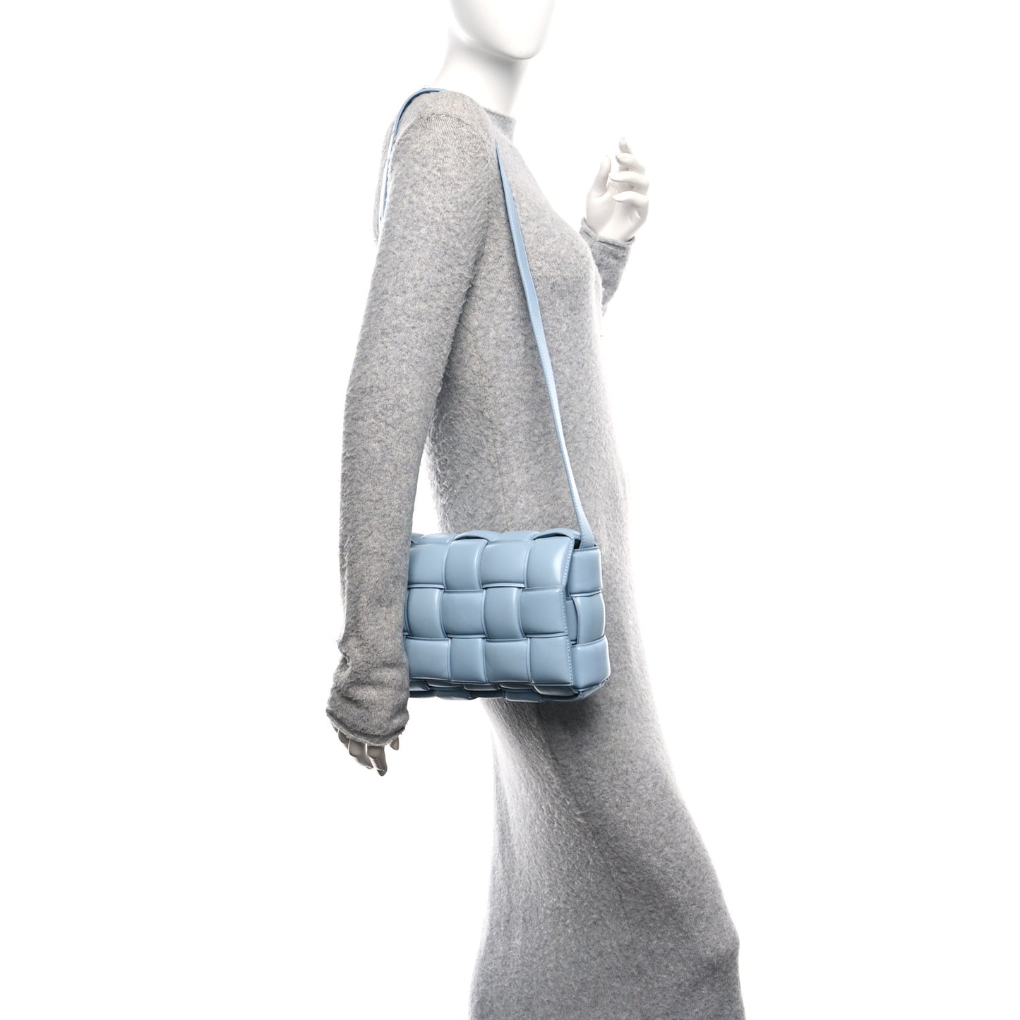 Nappa Maxi Intreccio Padded Cassette Crossbody Bag Ice