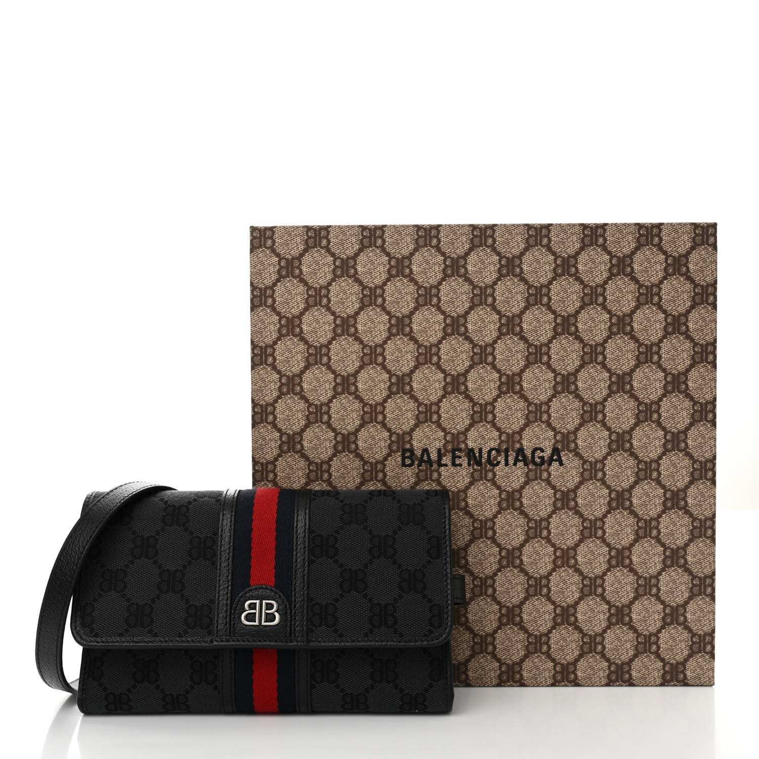 Gucci X BALENCIAGA BB Monogram Web Ophidia Crossbody Wallet Black 11 of 11