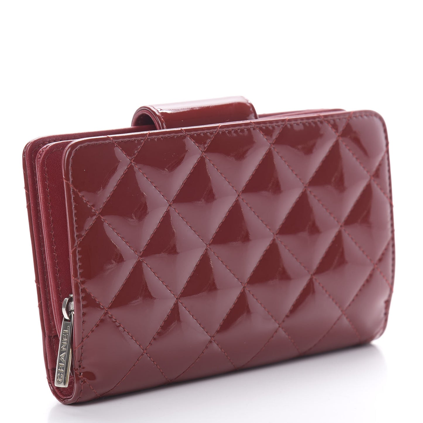 Patent Quilted Brilliant Zipped Pocket Wallet Dark Red