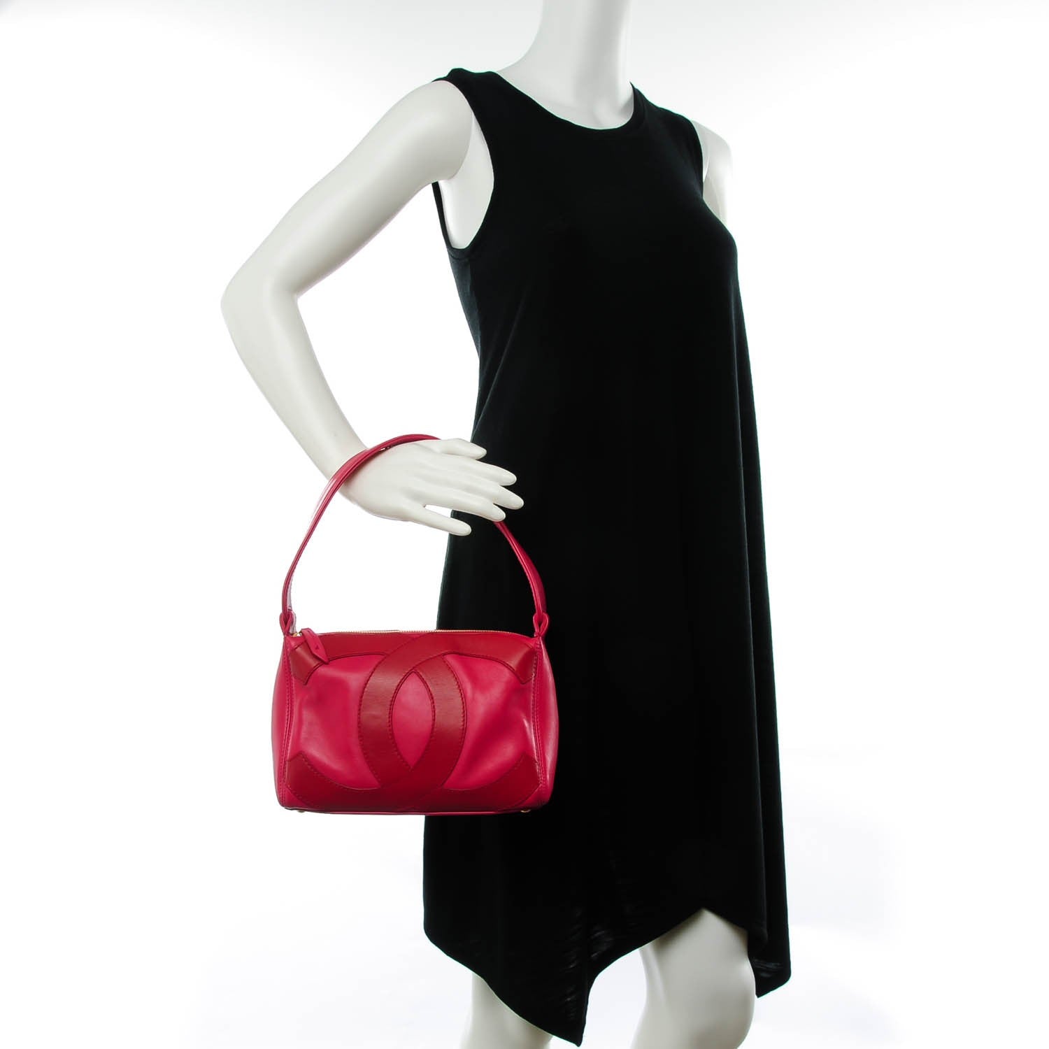 Chanel Lambskin Small CC Stitched Shoulder Bag Red Pink 2 of 7