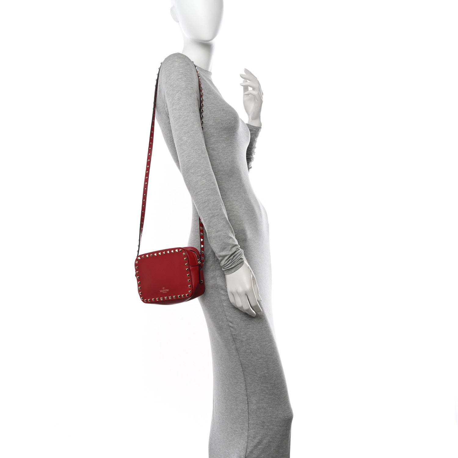 Valentino Garavani Calfskin Rockstud Camera Crossbody Bag Rubino 2 of 9