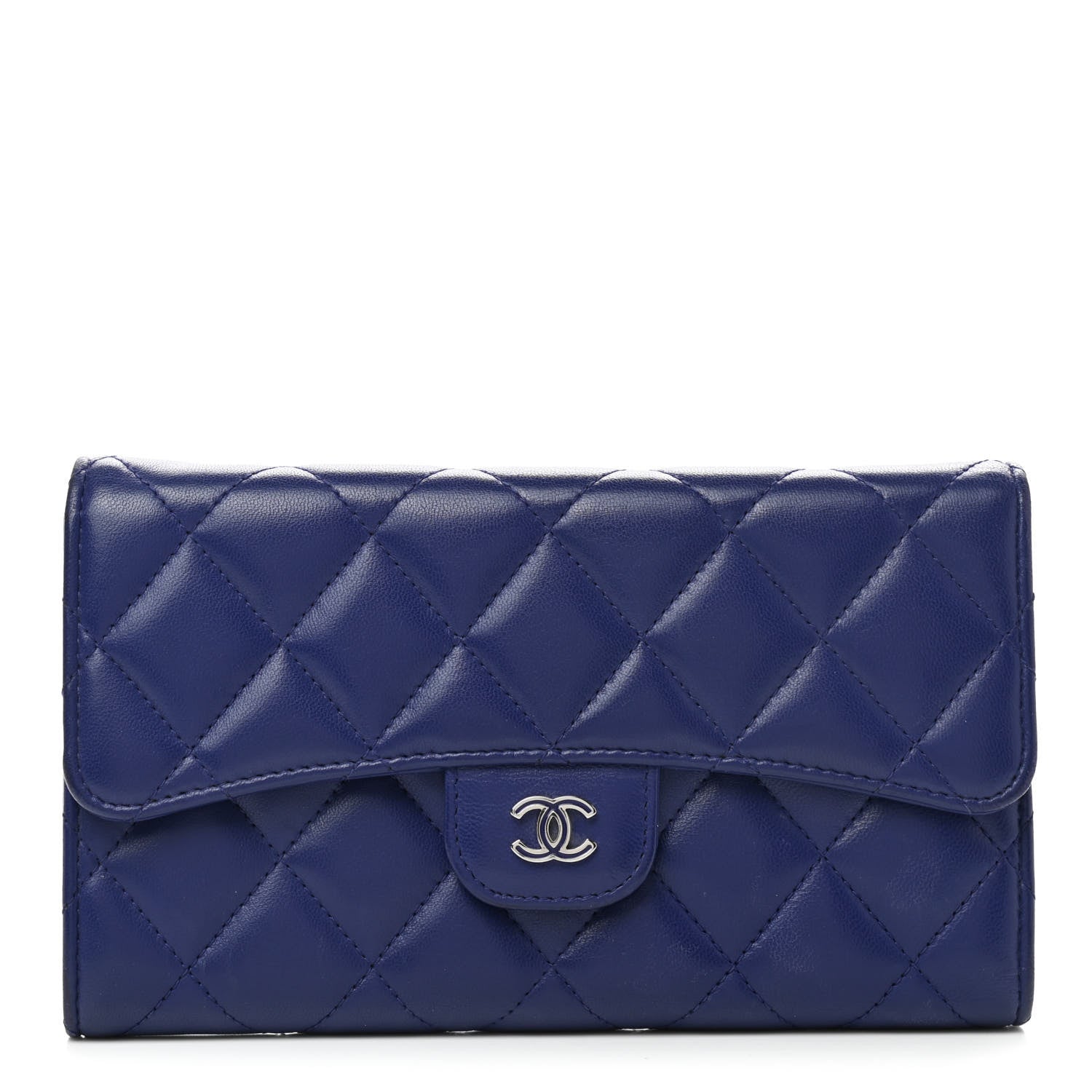 Chanel Lambskin Quilted Large Flap Wallet Navy 1 of 8