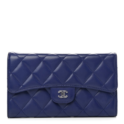 Chanel Lambskin Quilted Large Flap Wallet Navy 1 of 8