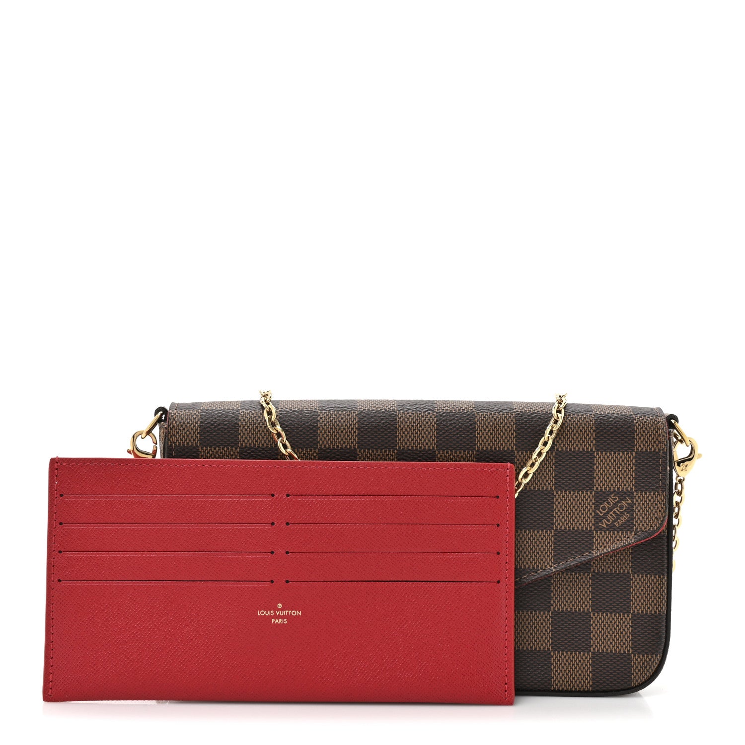 Louis Vuitton Damier Ebene Pochette Felicie Chain Wallet 3 of 15