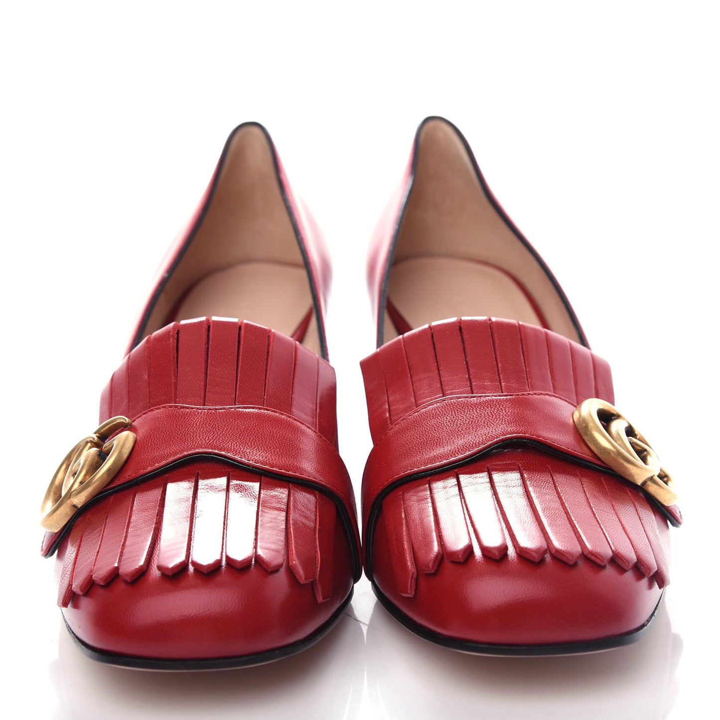Malaga Kid GG Marmont Fringe 50mm Loafer Pumps 39.5 Hibiscus Red