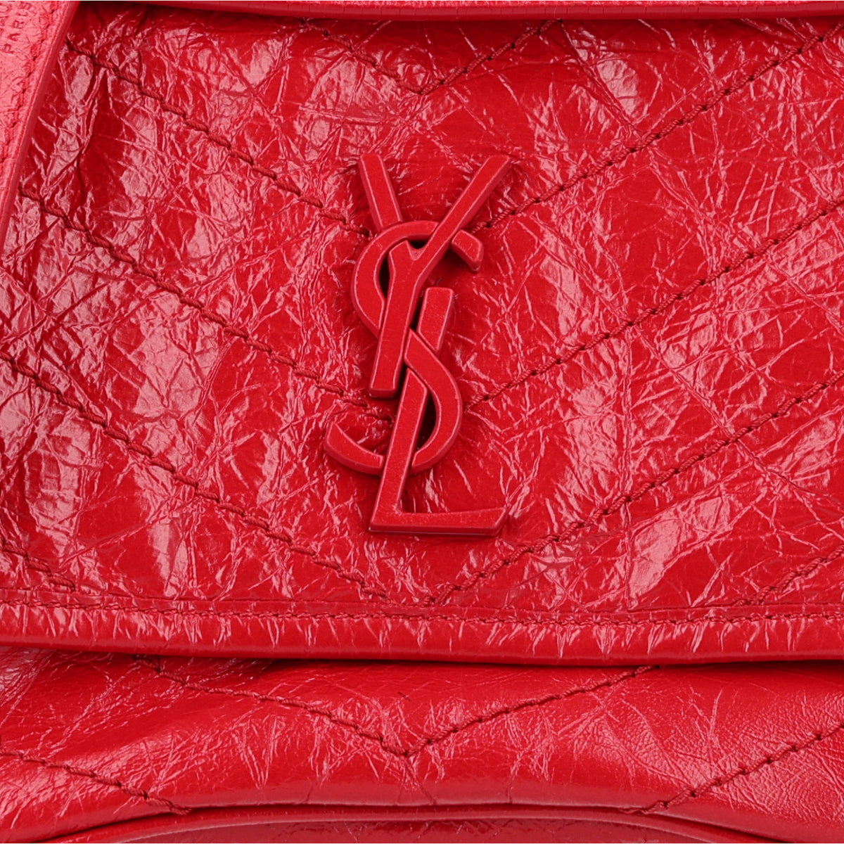 Crinkled Calfskin Matelasse Monogram Baby Niki Chain Satchel Rouge Eros