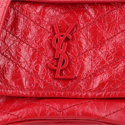Saint Laurent Crinkled Calfskin Matelasse Monogram Baby Niki Chain Satchel Rouge Eros 9 of 11