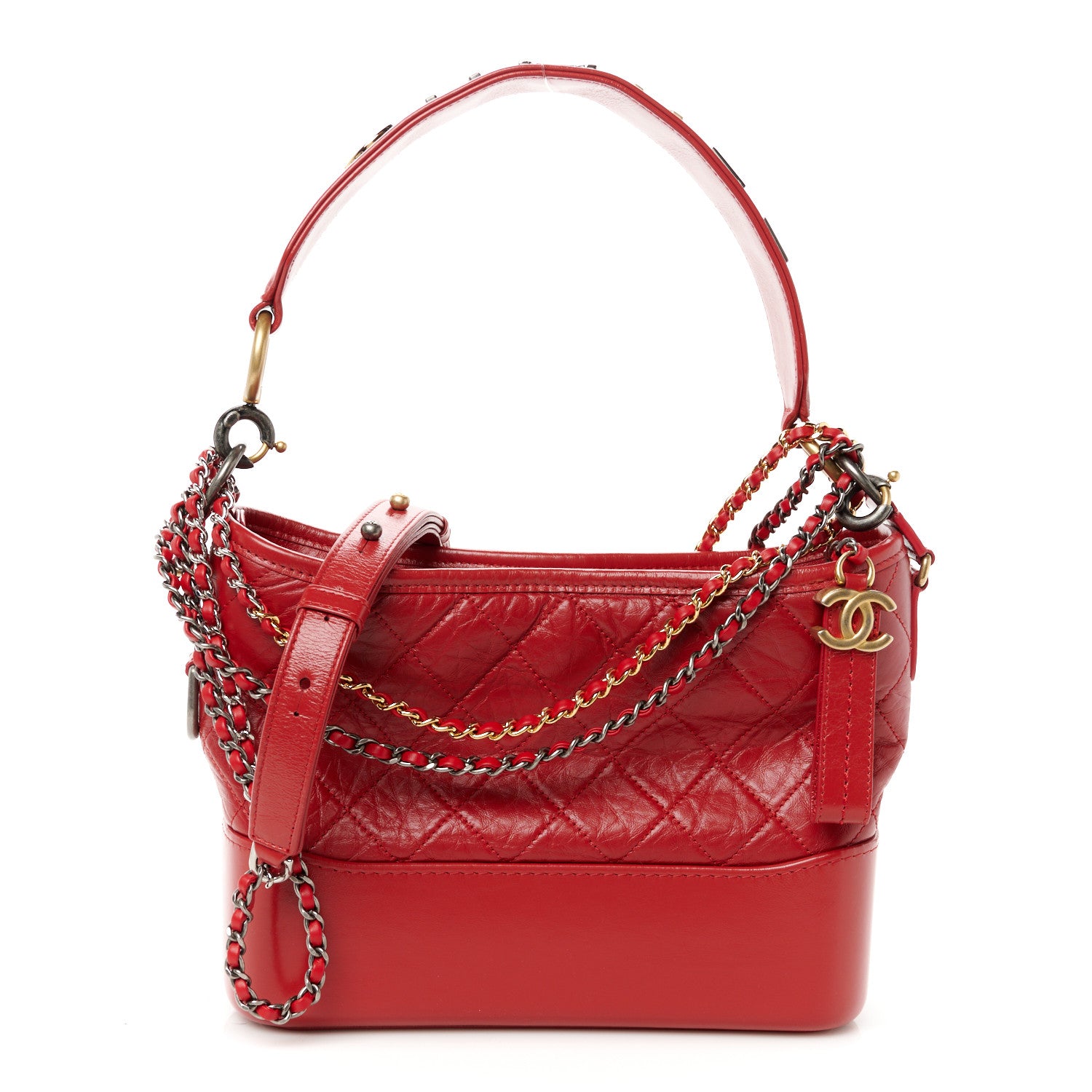 Chanel Aged Calfskin Quilted Medium Gabrielle Logo Hobo Red 1 of 11