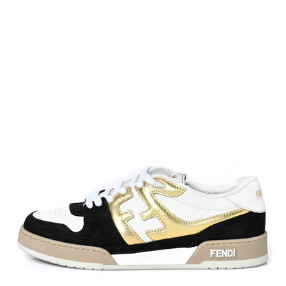 Fendi Grained Calfskin Mens Fendi Match Low Top Sneakers 8 White Black Gold 1 of 8