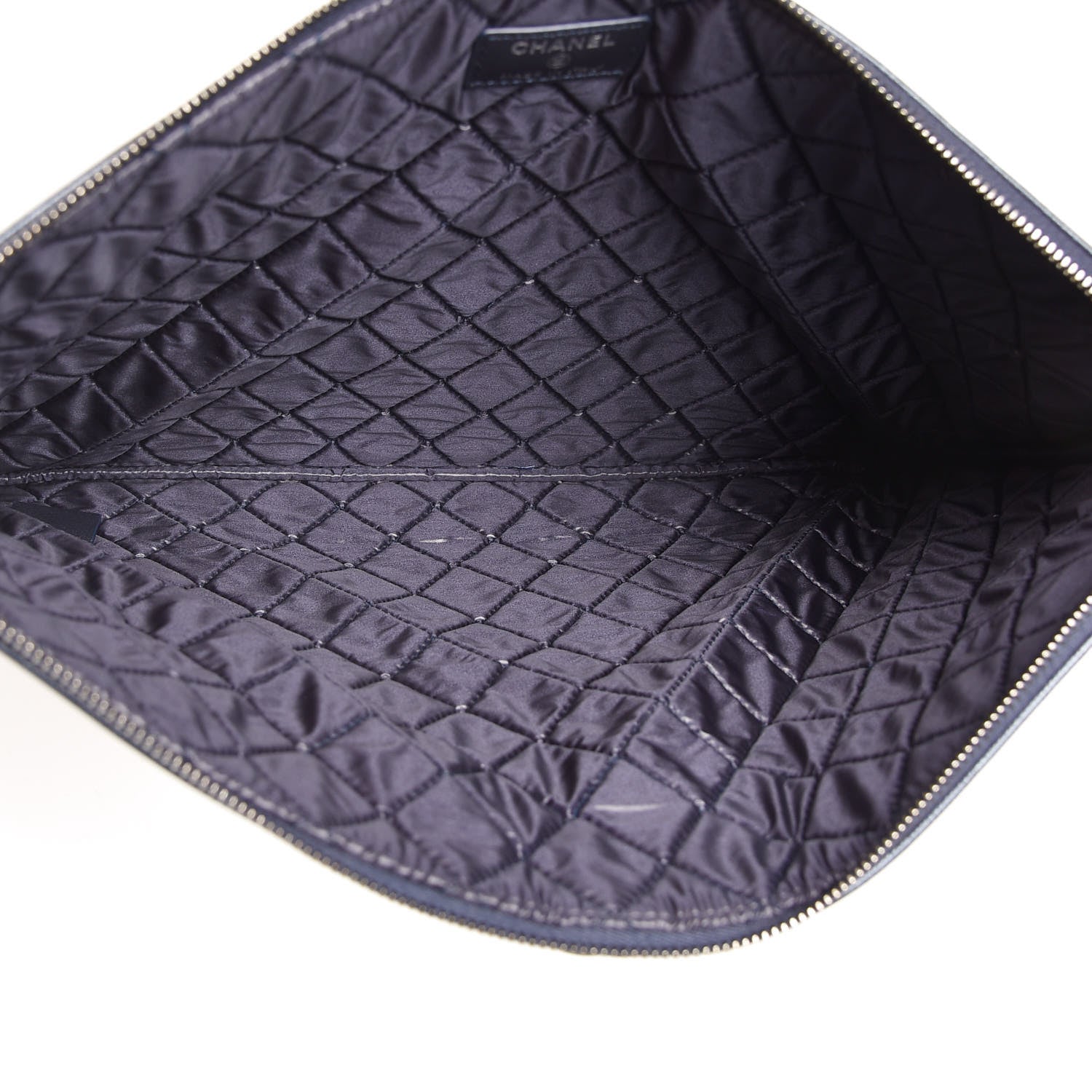 Chanel Metallic Caviar Quilted Large Boy Cosmetic Case Navy 5 of 7