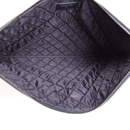 Chanel Metallic Caviar Quilted Large Boy Cosmetic Case Navy 5 of 7