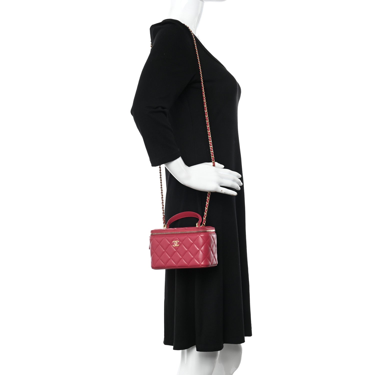 Chanel Lambskin Quilted Small Top Handle Vanity Case With Chain Dark Pink 2 of 11