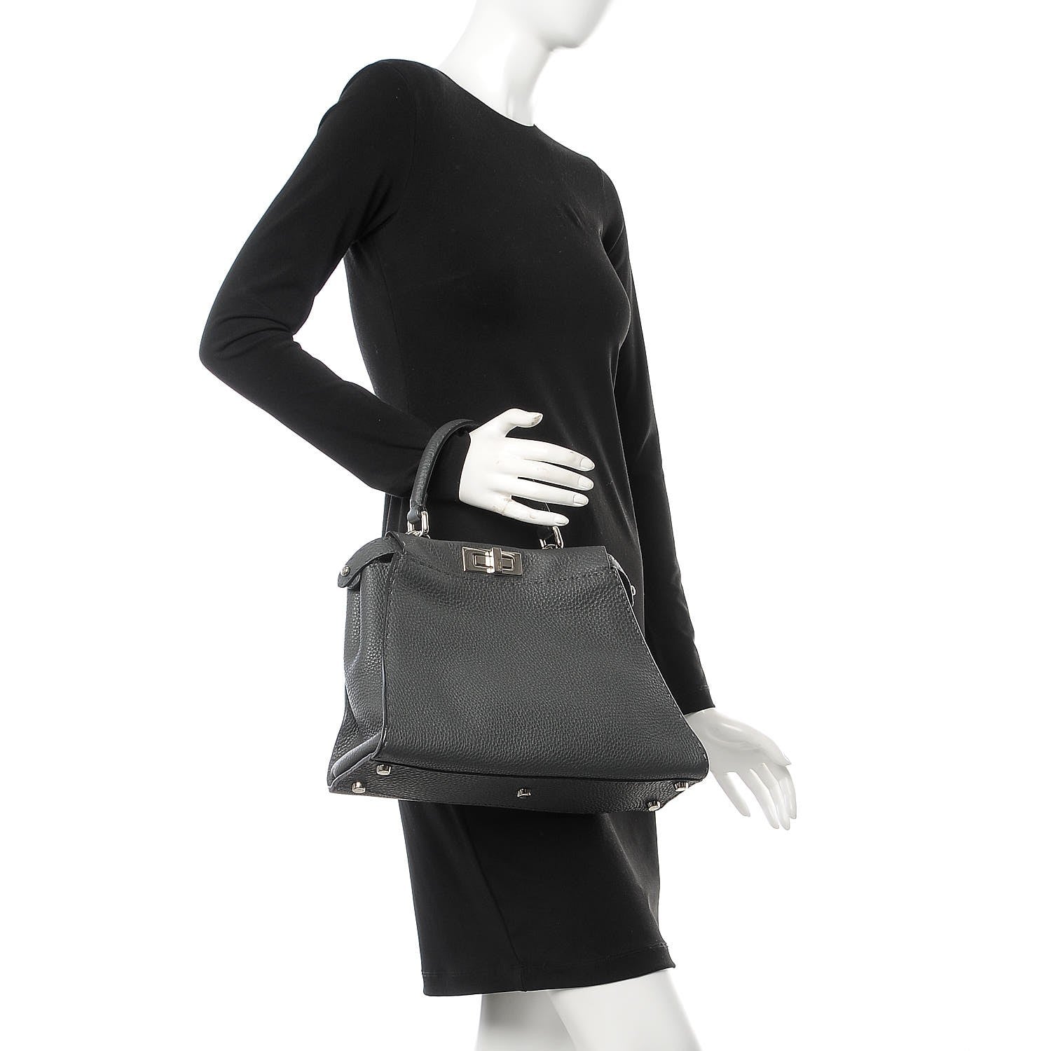 Fendi Cuoio Romano Selleria Bi-Color Medium Peekaboo Iconic Satchel Asfalto Latte 3 of 9
