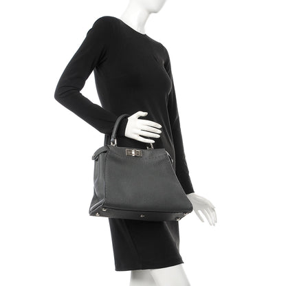 Fendi Cuoio Romano Selleria Bi-Color Medium Peekaboo Iconic Satchel Asfalto Latte 3 of 9