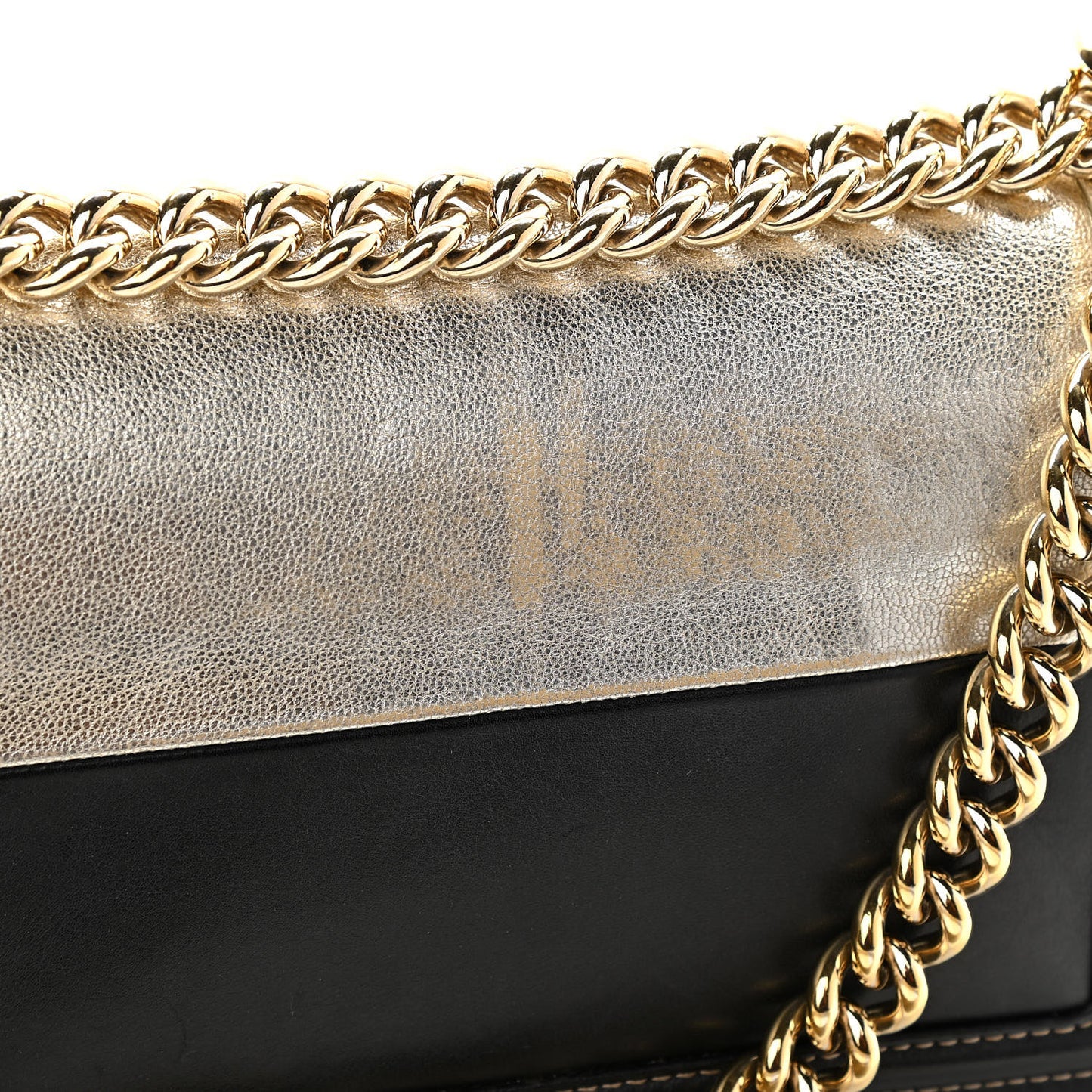 Metallic Goatskin Calfskin Medium Boy Flap Gold Black