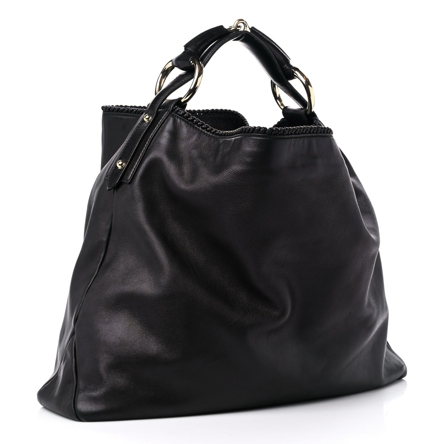 Calfskin Large Horsebit Chain Hobo Black