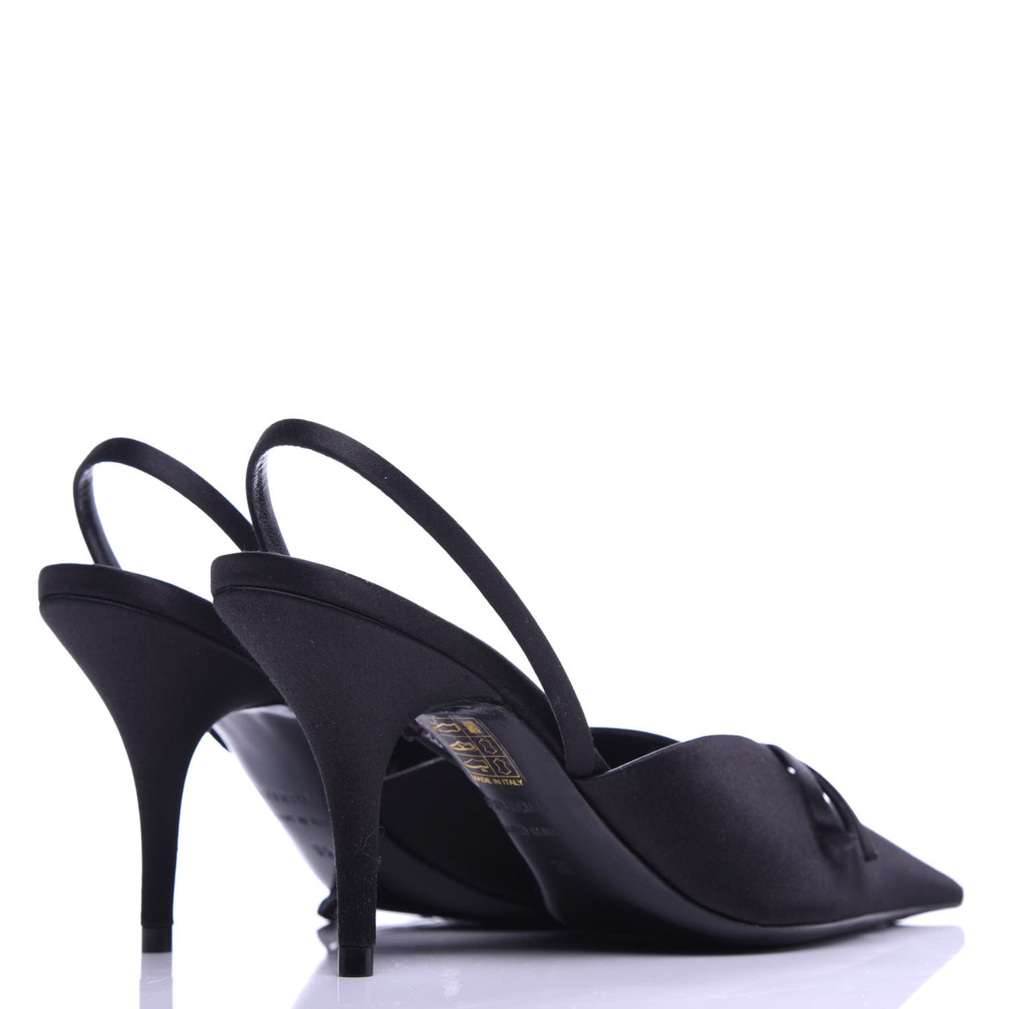 Satin Pointed Toe Knife Slingback Mules 35 Black