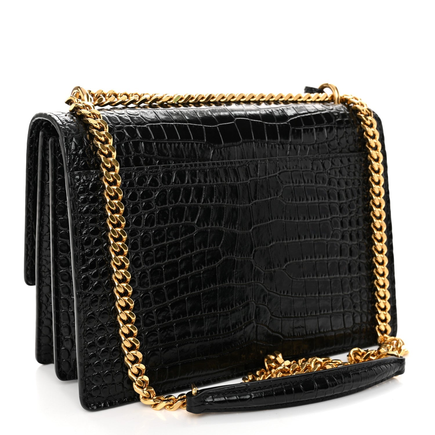 Saint Laurent Calfskin Crocodile Embossed Medium Monogram Sunset Black 3 of 10