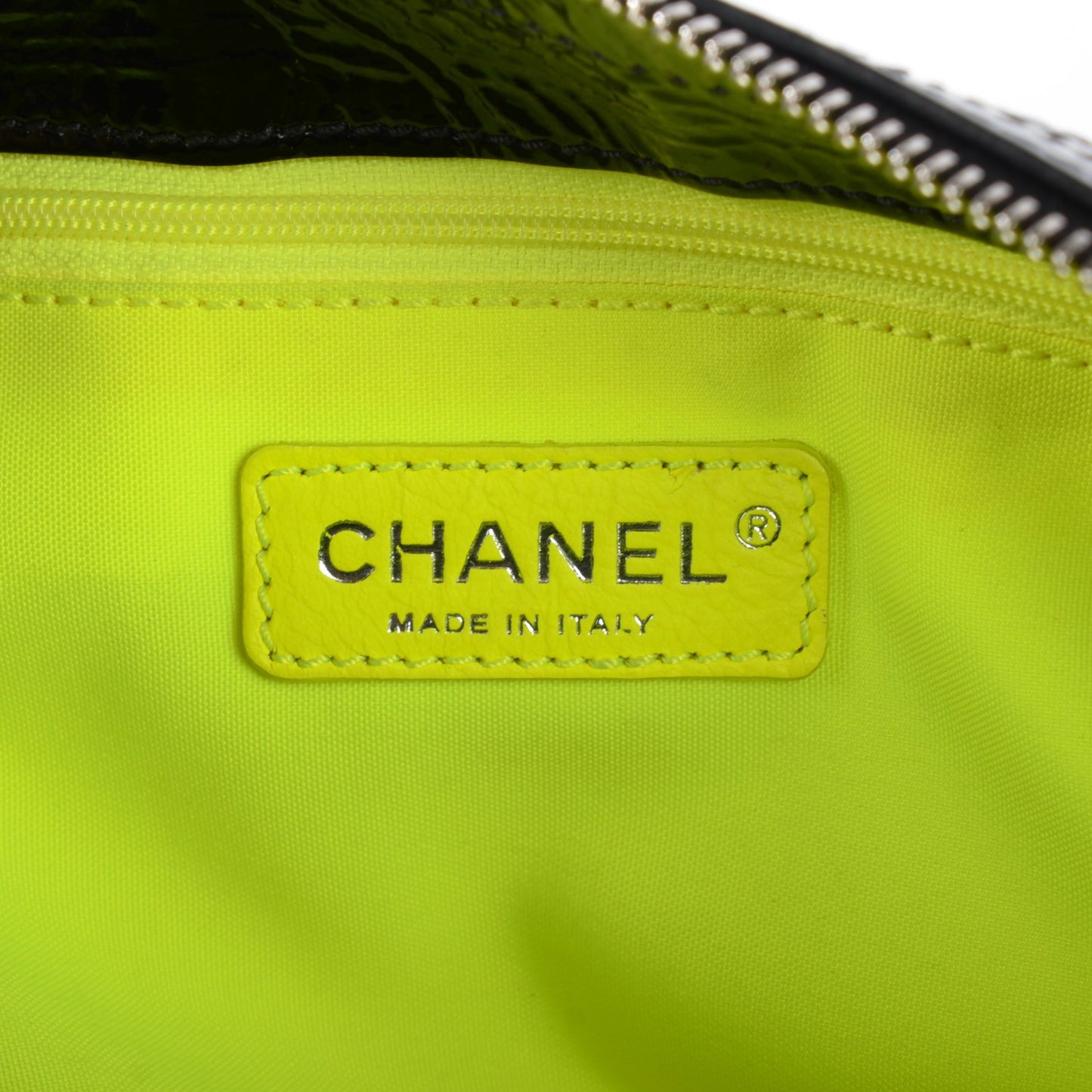 Patent Quilted Day Glo Flap Bag Black