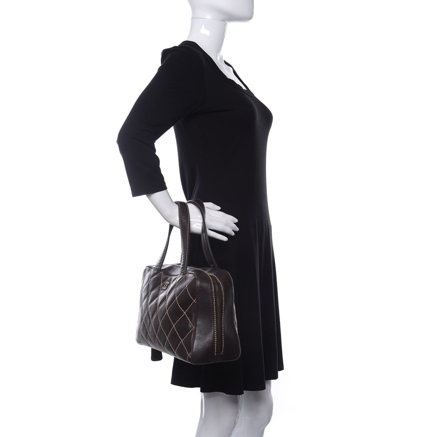 Calfskin Wild Stitch Top Handle Bag Brown