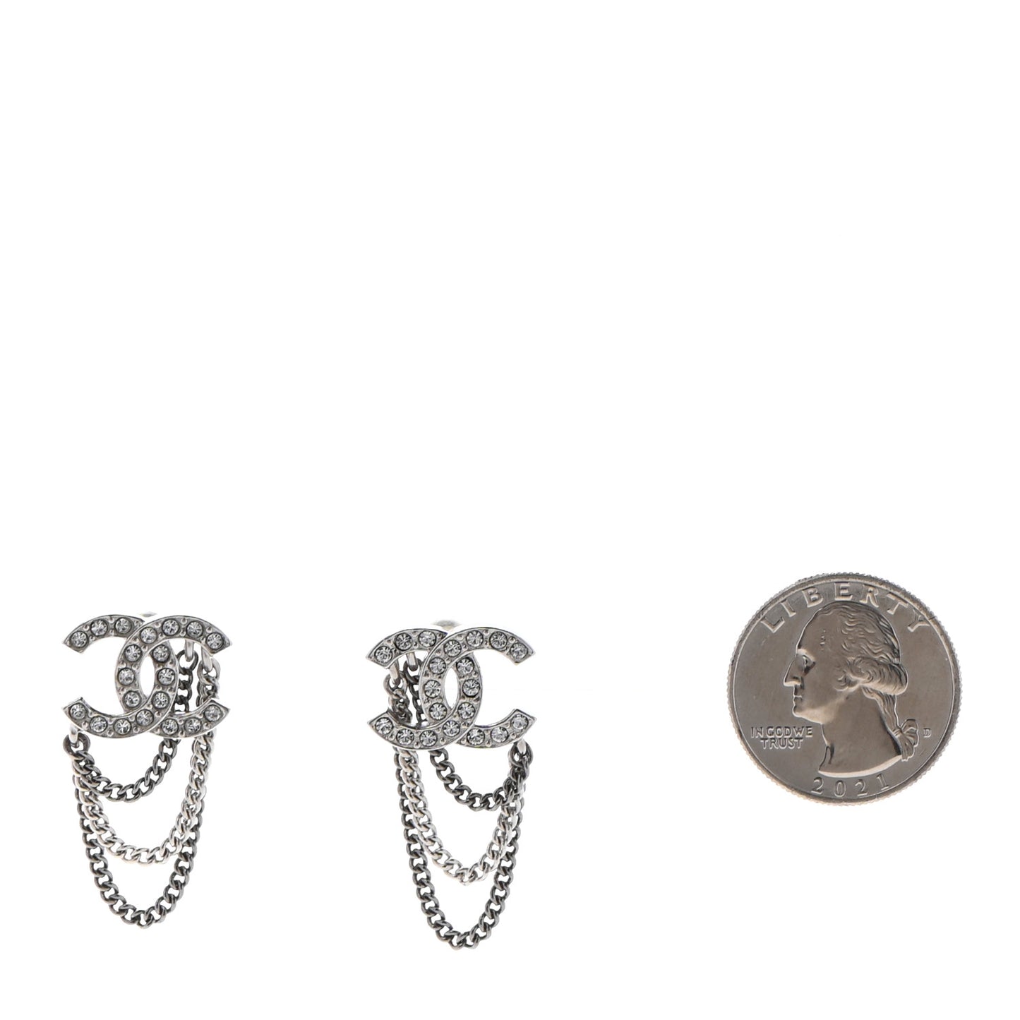 Crystal Chain CC Earrings Silver