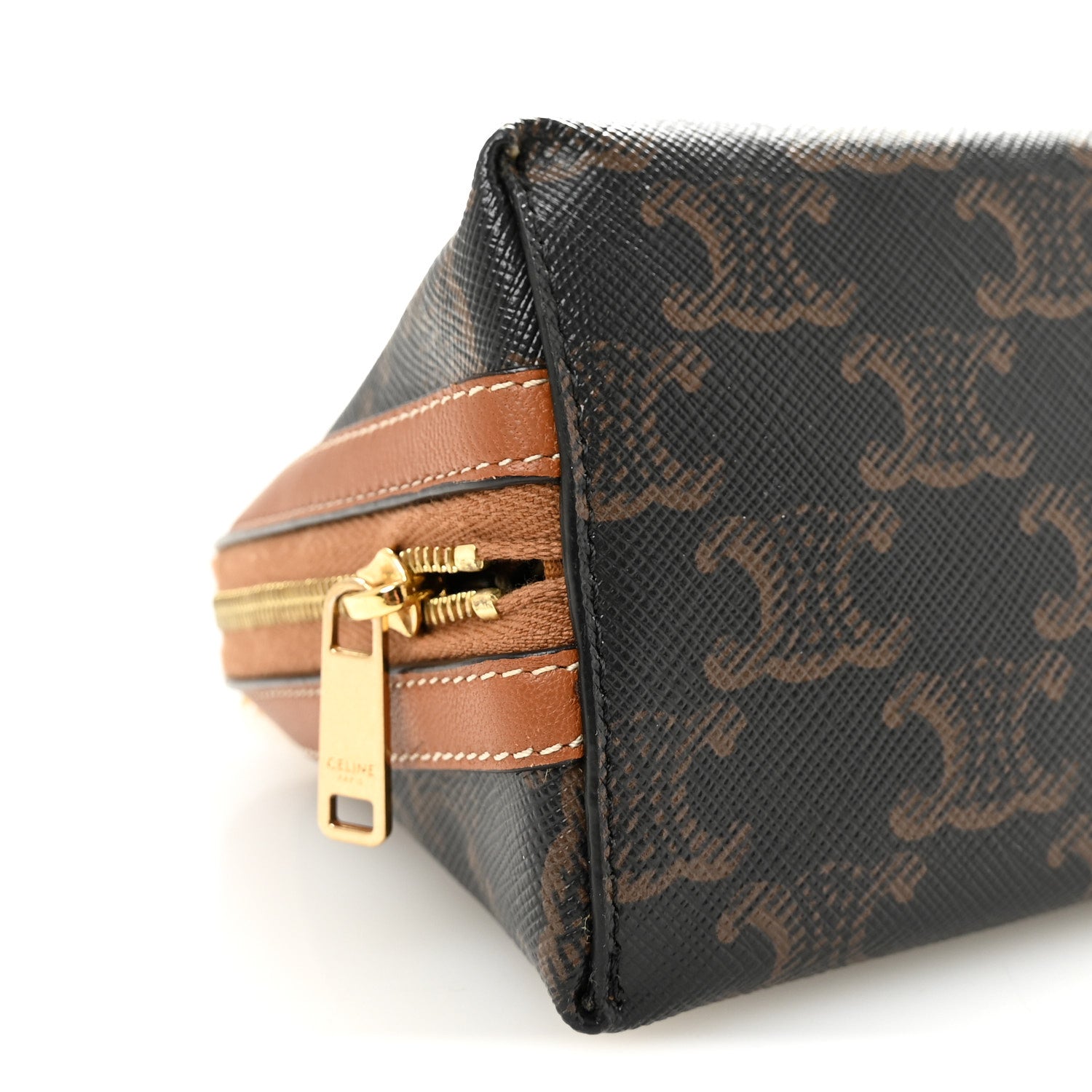 Celine Triomphe Canvas Lambskin Clutch On Chain Tan 1903003