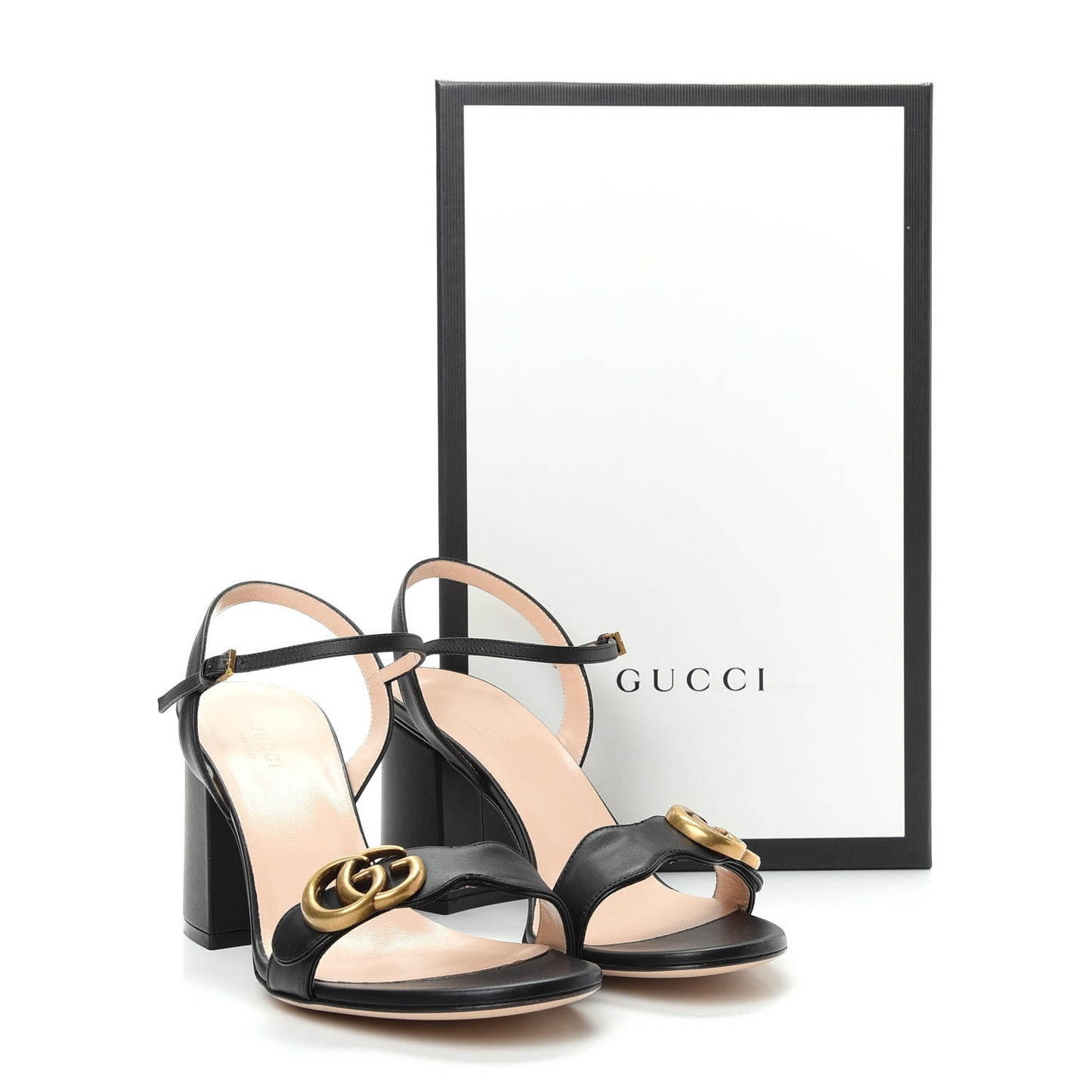 Lifford Calfskin GG Marmont Ankle Wrap 75mm Sandals 38 Black
