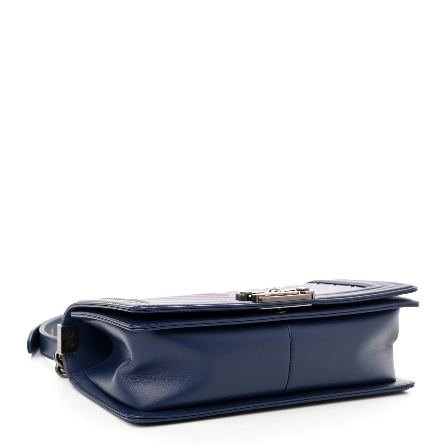 Calfskin Painted Chevron Embossed Medium Boy Flap Navy