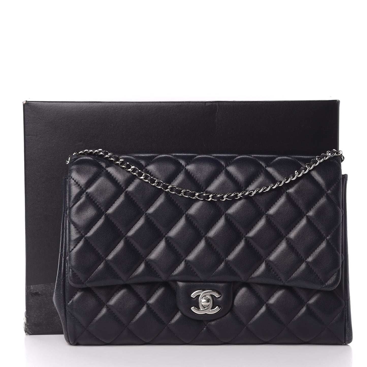 Lambskin Quilted Clutch With Chain Flap Navy